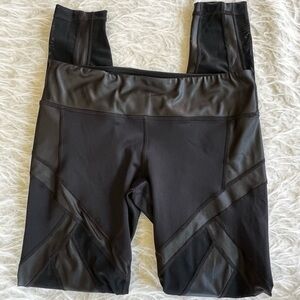 VMMV Black Leggings Faux Leather Satin Mesh M Workout Gym Athleisure Yoga